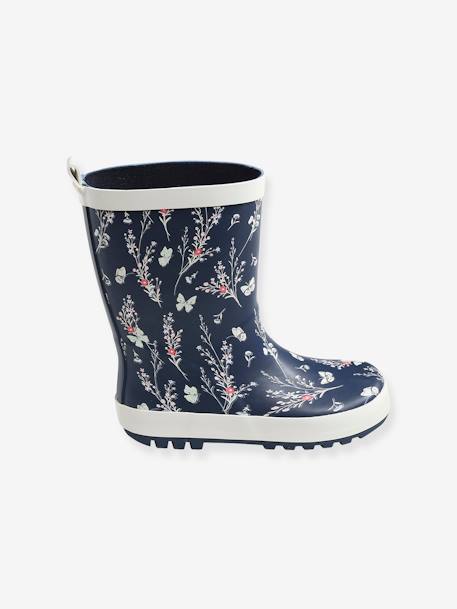 Wellies in Natural Rubber for Girls Dark Blue/Print 