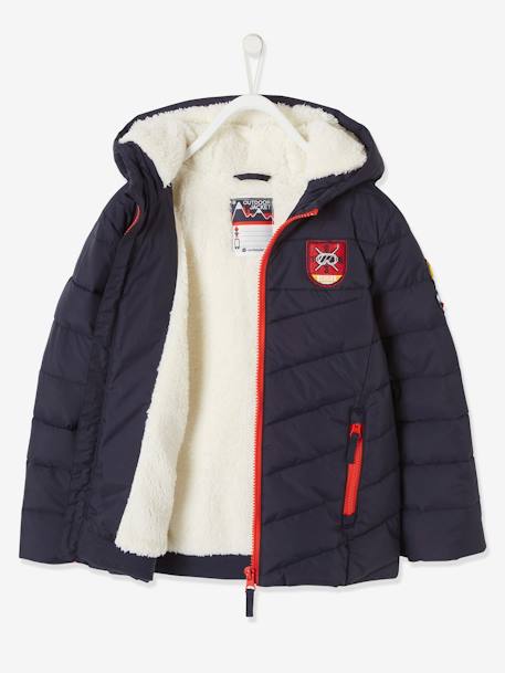 Ski Jacket with Hood & Sherpa Lining for Boys Dark Blue 