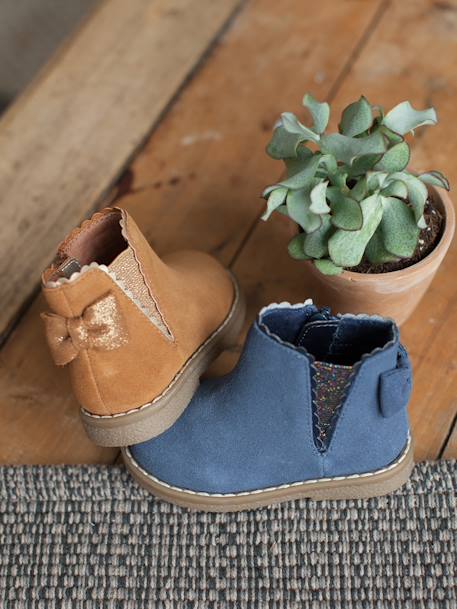 Leather Boots with Elastic, for Baby Girls black+Camel+navy blue 