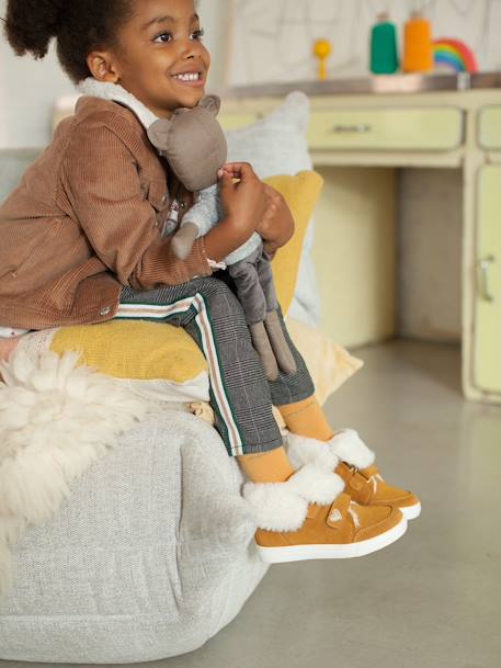 Convertible Fur-Lined Leather Boots, for Girls Camel 