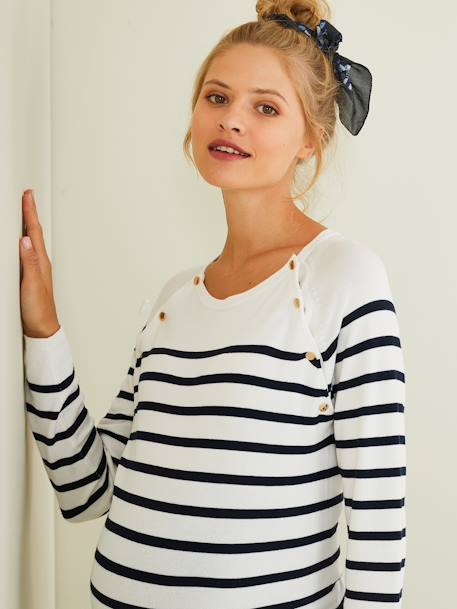 Sailor-Type Top, Maternity & Nursing Special White Stripes 