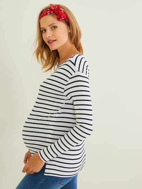 Crossover Top, Maternity & Nursing Special Red Stripes+White Stripes 