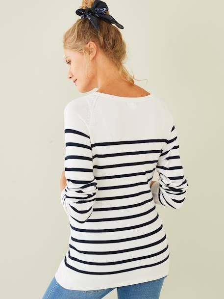 Sailor-Type Top, Maternity & Nursing Special Dark Blue Stripes+White Stripes 