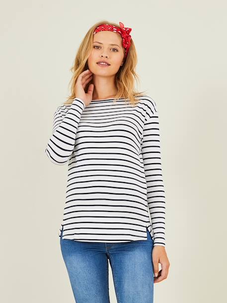 Crossover Top, Maternity & Nursing Special Red Stripes+White Stripes 