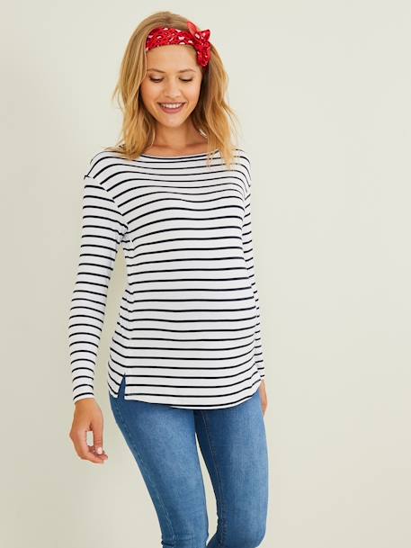 Crossover Top, Maternity & Nursing Special Red Stripes+White Stripes 