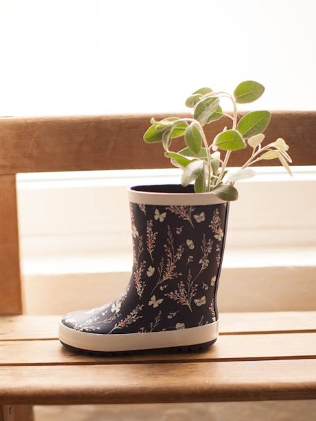 Wellies in Natural Rubber for Girls Dark Blue/Print 