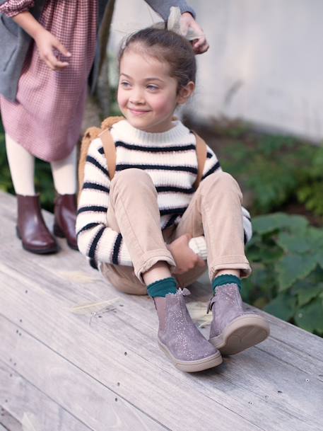 Boots with Elastic & Zip, for Girls Brown/Print+Dark Blue 