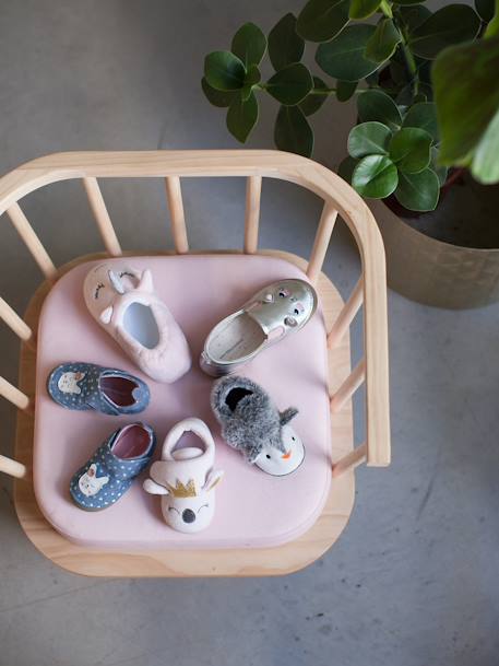 Pram Shoes with Touch Fasteners, in Chambray, for Baby Girls Dark Blue 