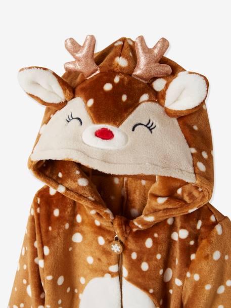 Plush-effect Reindeer Onesie for Girls Brown/Print 