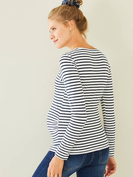 Long-Sleeved Maternity Top ochre+White Stripes 