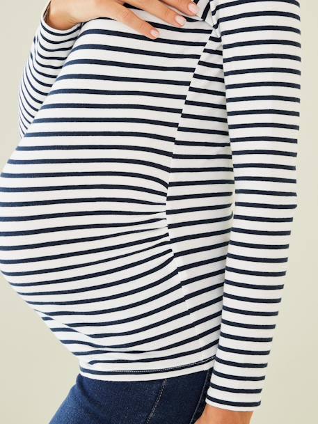 Long-Sleeved Maternity Top White Stripes 