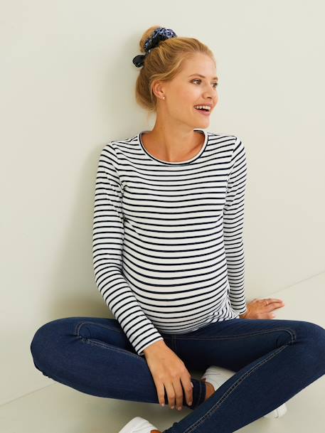 Long-Sleeved Maternity Top White Stripes 