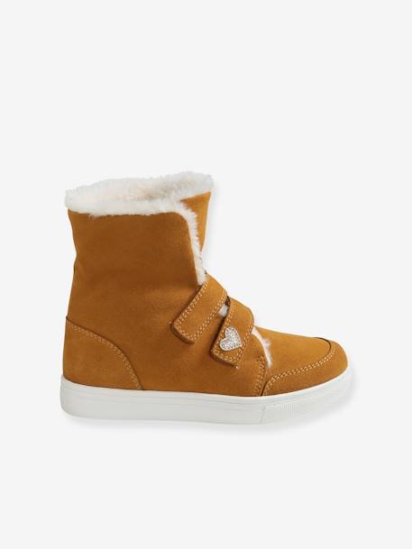 Convertible Fur-Lined Leather Boots, for Girls Camel 