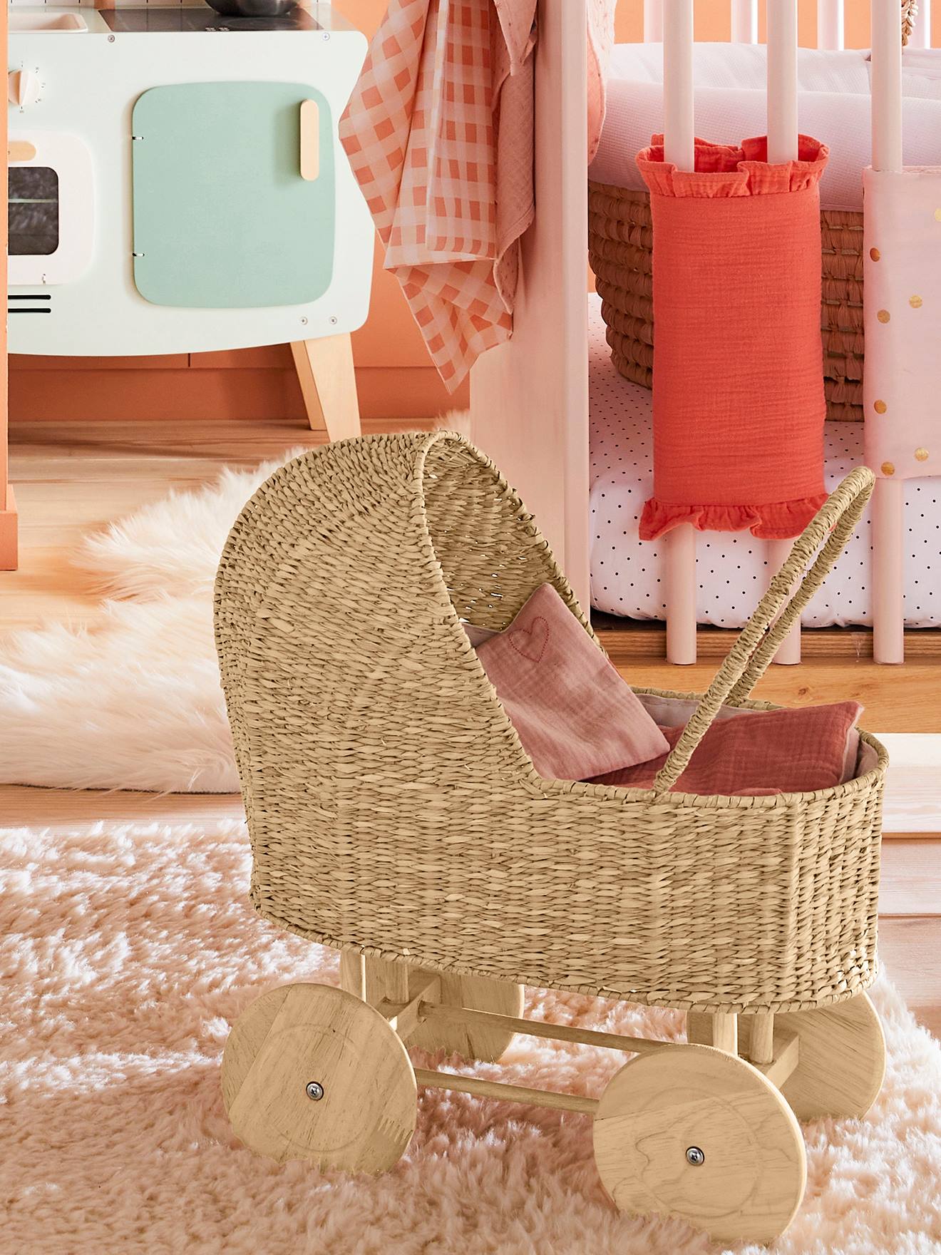 White wicker dolls sale pram