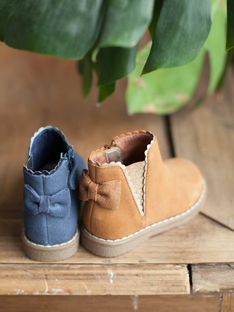 Leather Boots with Elastic, for Baby Girls black+Camel+navy blue 