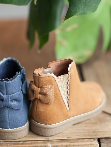 Leather Boots with Elastic, for Baby Girls Camel 