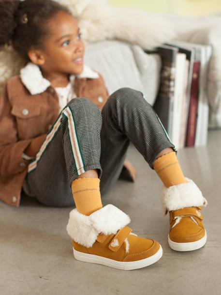 Convertible Fur-Lined Leather Boots, for Girls Camel 