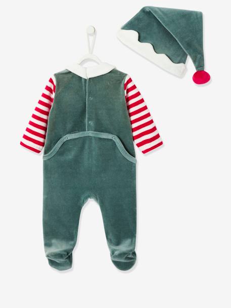 Unisex Christmas Set, Sleepsuit + Beanie, for Babies Green 