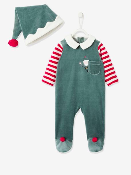 Unisex Christmas Set, Sleepsuit + Beanie, for Babies Green 