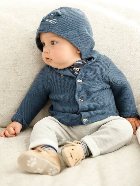 Trousers in Cotton Fleece, for Newborn Babies BEIGE LIGHT ALL OVER PRINTED+Dark Blue+Light Grey 