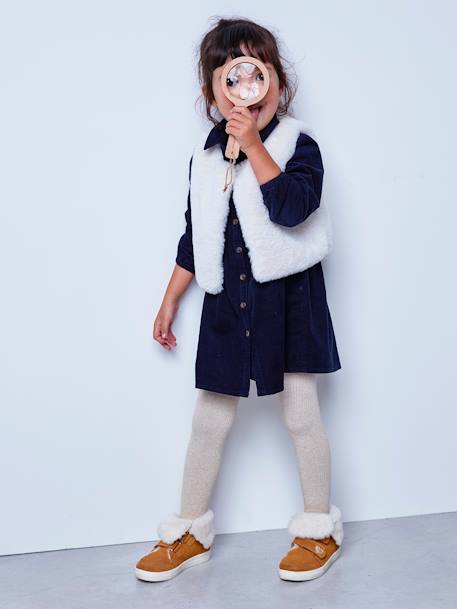 Convertible Fur-Lined Leather Boots, for Girls Camel 