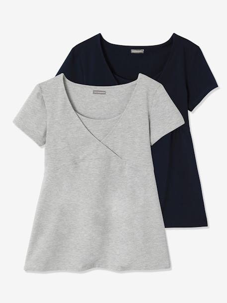 Pack of 2 Wrap-Over T-Shirts, Maternity & Nursing Special Black+Dark Blue+pale pink 