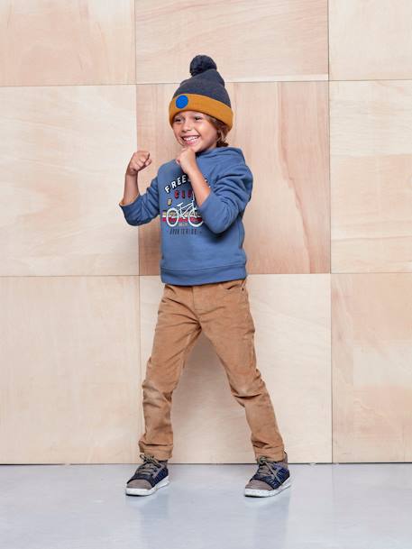 Slim Leg Corduroy Trousers for Boys Dark Blue+Tan 