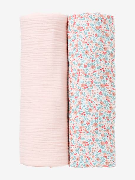 Pack of 2 Swaddle Cloths Dark Blue/Print+Light Pink 