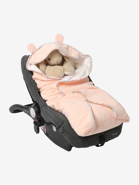 Hooded Car Seat Blanket BROWN LIGHT SOLID+Green+Pink 