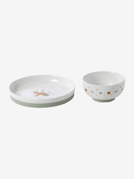 Ceramic & Silicone Mealtime Set, Hanoi Theme Light Green+White/Print 