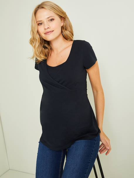 Pack of 2 Wrap-Over T-Shirts, Maternity & Nursing Special Black+Dark Blue+pale pink 