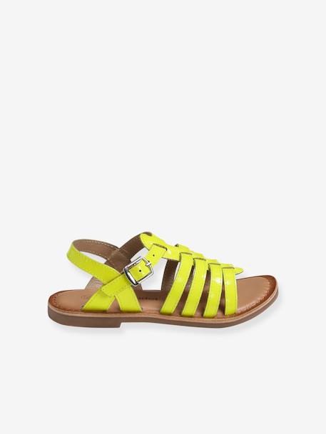 Leather Sandals with Straps, for Girls Bright Yellow+set brown 