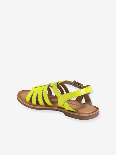 Leather Sandals with Straps, for Girls Bright Yellow+set brown 