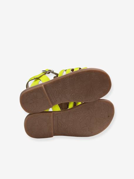 Leather Sandals with Straps, for Girls Bright Yellow+set brown 