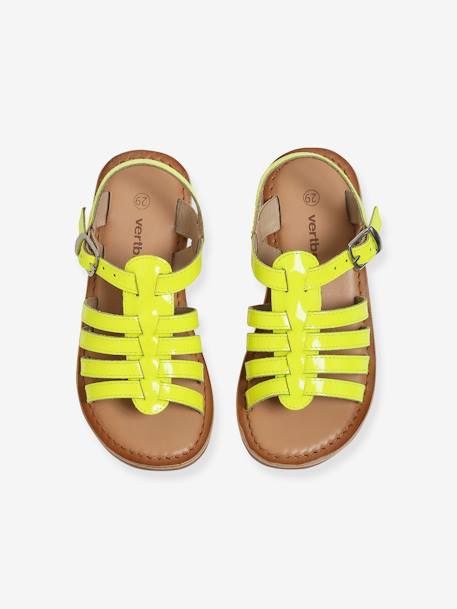 Leather Sandals with Straps, for Girls Bright Yellow+set brown 