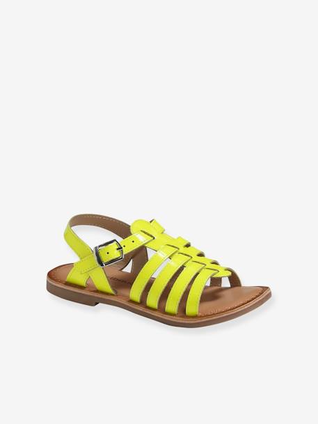 Leather Sandals with Straps, for Girls Bright Yellow+set brown 