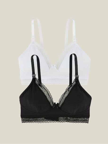 2 Wireless Nursing Bras in Organic Cotton BLACK DARK SOLID+GREY DARK SOLID+GREY LIGHT SOLID 