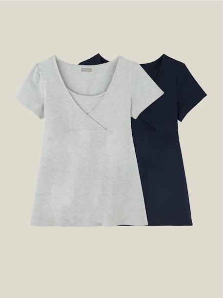 Pack of 2 Wrap-Over T-Shirts, Maternity & Nursing Special Black+Dark Blue+pale pink 