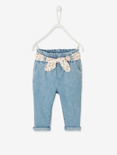 Jeans with Fabric Belt, for Babies Light Denim Blue 