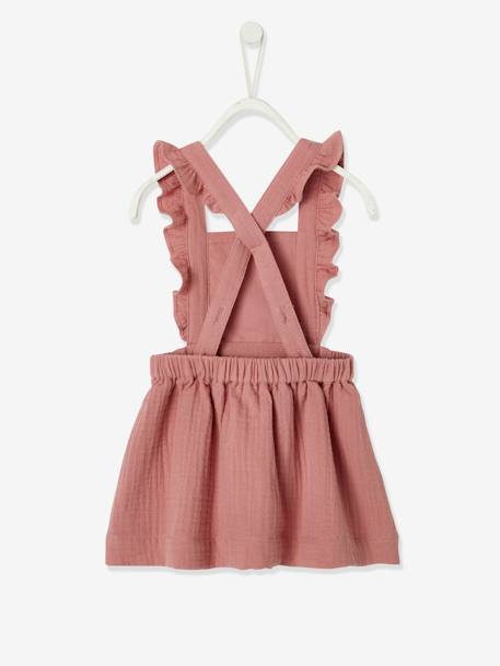 Dungaree Dress in Cotton Gauze, for Babies caramel+GREEN MEDIUM SOLID+lilac+Pink 