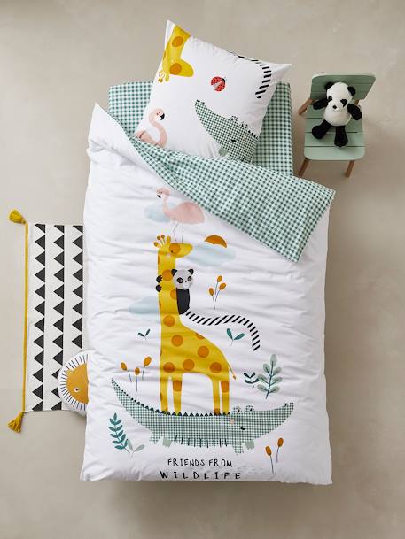 Duvet Cover + Pillowcase Set for Children, HAPPY'RAMIDE Theme White 