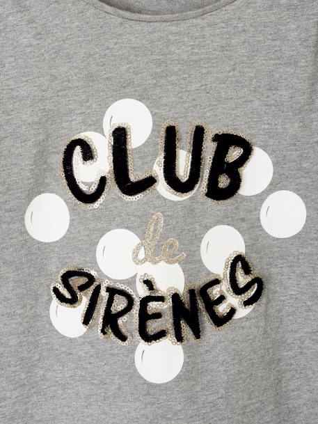 Long Sleeve Top with Fancy Details, 'Club de Sirènes' for Girls Light Grey 