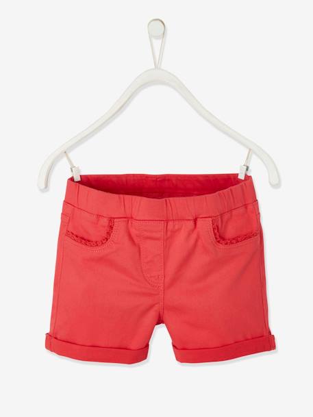 Shorts with Macramé Trim, for Girls GREEN LIGHT SOLID+Red+rosy apricot 