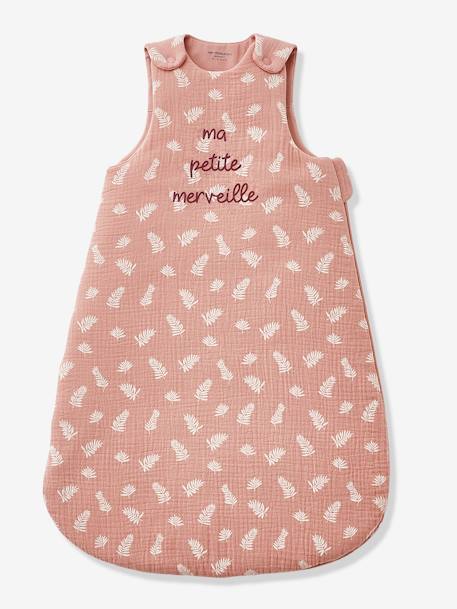 Sleeveless Baby Sleep Bag in Organic* Cotton Gauze, Merveille Theme Light Pink 