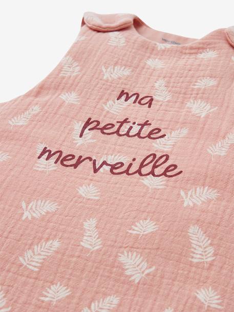 Sleeveless Baby Sleep Bag in Organic* Cotton Gauze, Merveille Theme Light Pink 