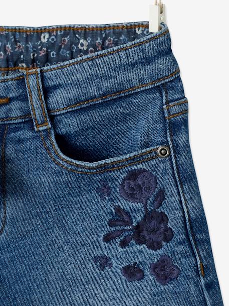 Vertbaudet Paperbag Jeans, Embroidered Flowers, for Girls Denim Blue