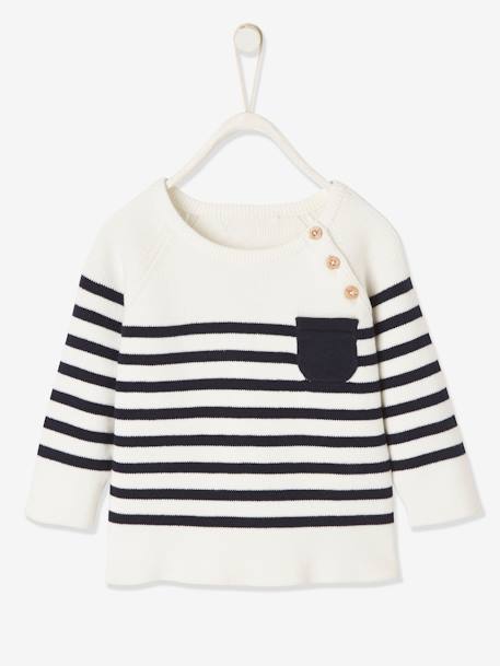 Sailor-Type Jumper for Babies BROWN MEDIUM STRIPED+Dark Blue Stripes+White Stripes 