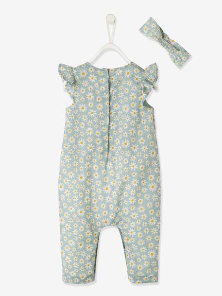 Jumpsuit + Headband Set, for Baby Girls Green/Print+navy blue+printed pink 