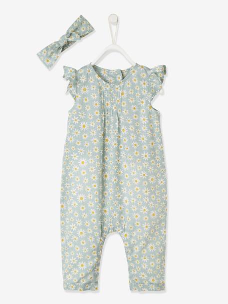 Jumpsuit + Headband Set, for Baby Girls Green/Print+navy blue+printed pink 