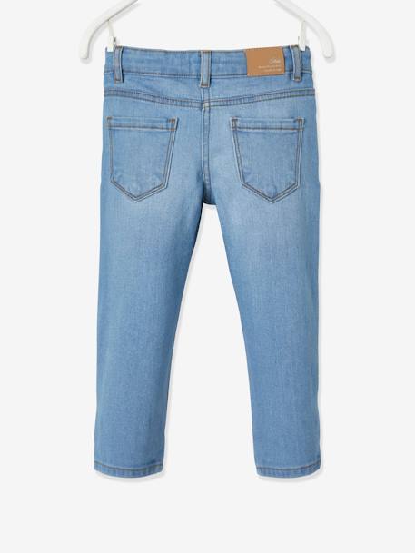 Cropped Denim Trousers with Embroidered Flowers, for Girls Light Denim Blue 